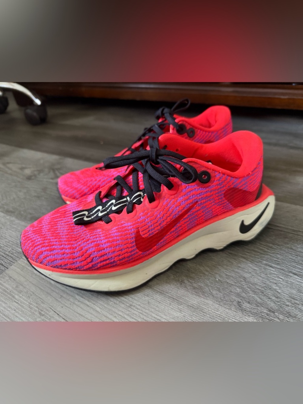 Nike Bright Red and Black Knit Running Sneakers